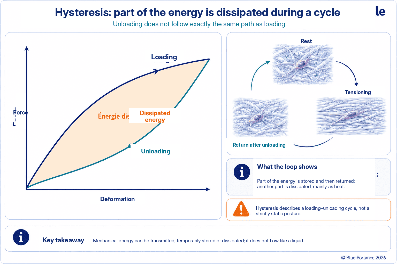 Hysteresis loop showing the energy dissipated between loading and unloading of fascial tissue