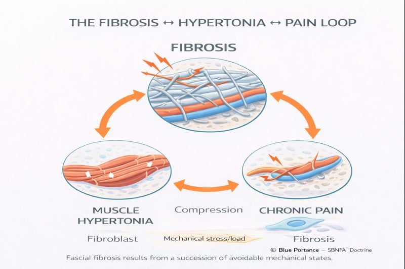 Vicious cycle between fascial stiffness, hypertonia, and chronic pain