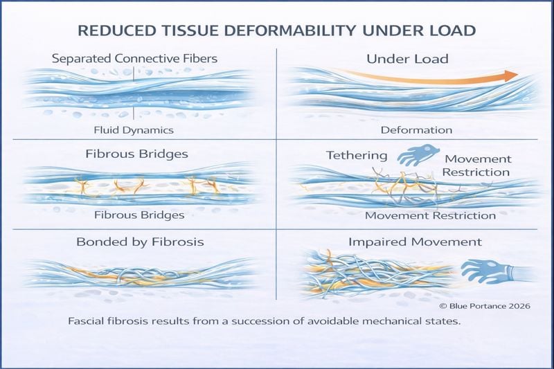 Fascial fibrosis: loss of glide and increased tissue stiffness under mechanical stress