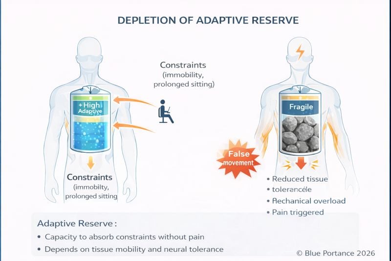 Conceptual diagram of adaptive reserve illustrating the accumulation of constraints until pain is triggered.