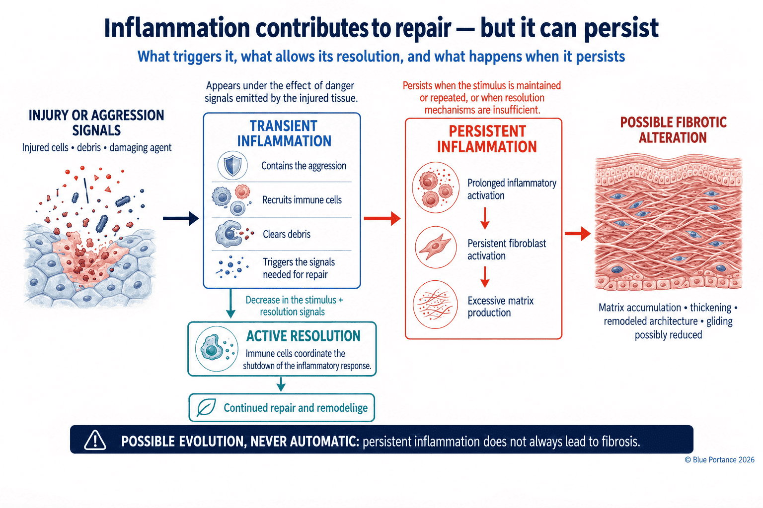 Triggering, resolution, or persistence of inflammation and possible fibrotic alteration