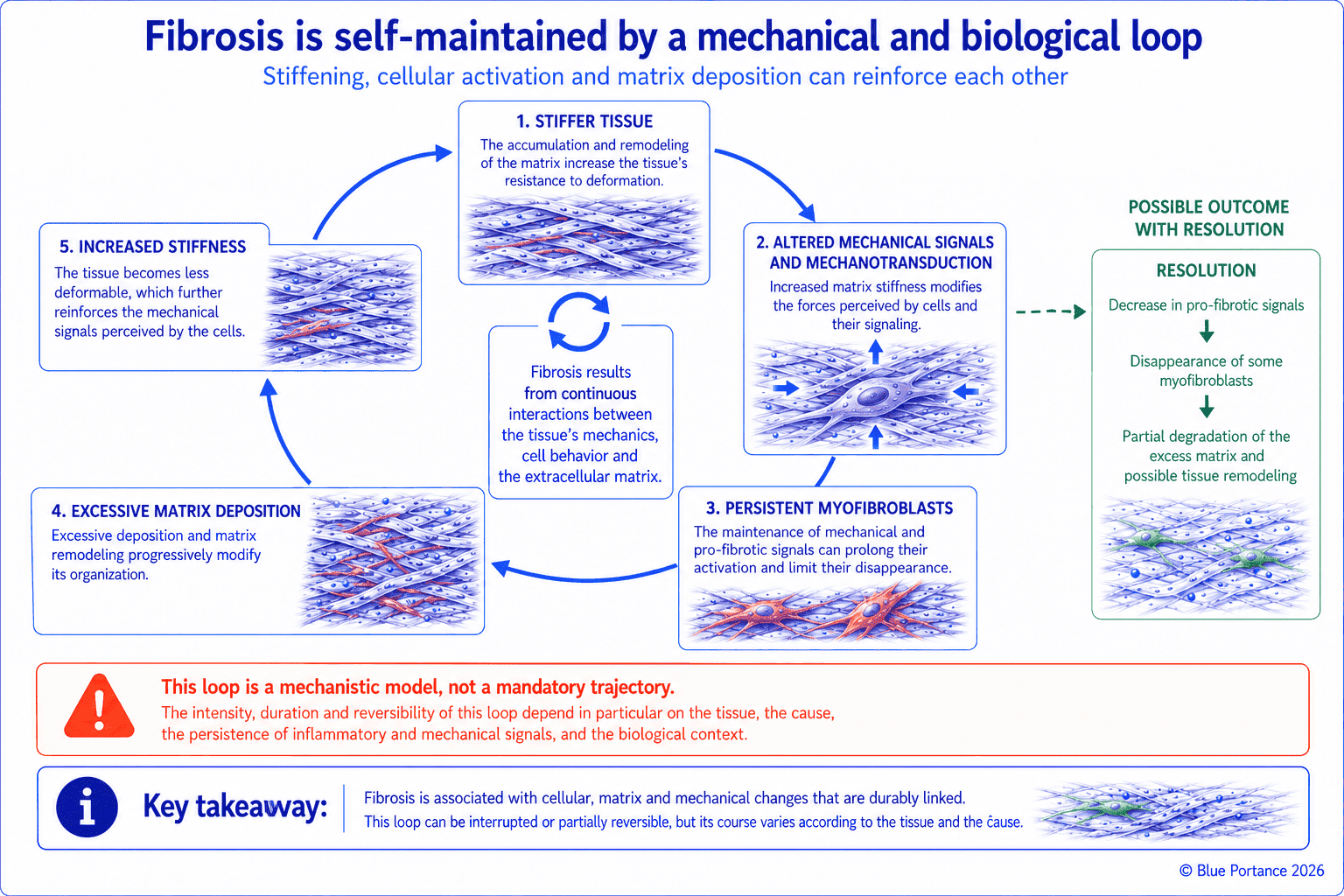 Self-sustaining loop between mechanical stress, cellular activation, and fibrotic remodeling