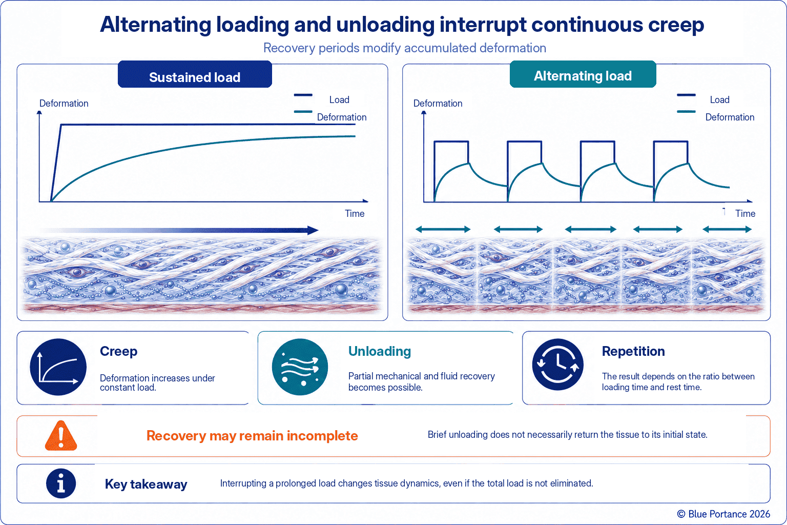 Comparison of the deformation of fascial tissue under sustained load and under alternating loading and unloading