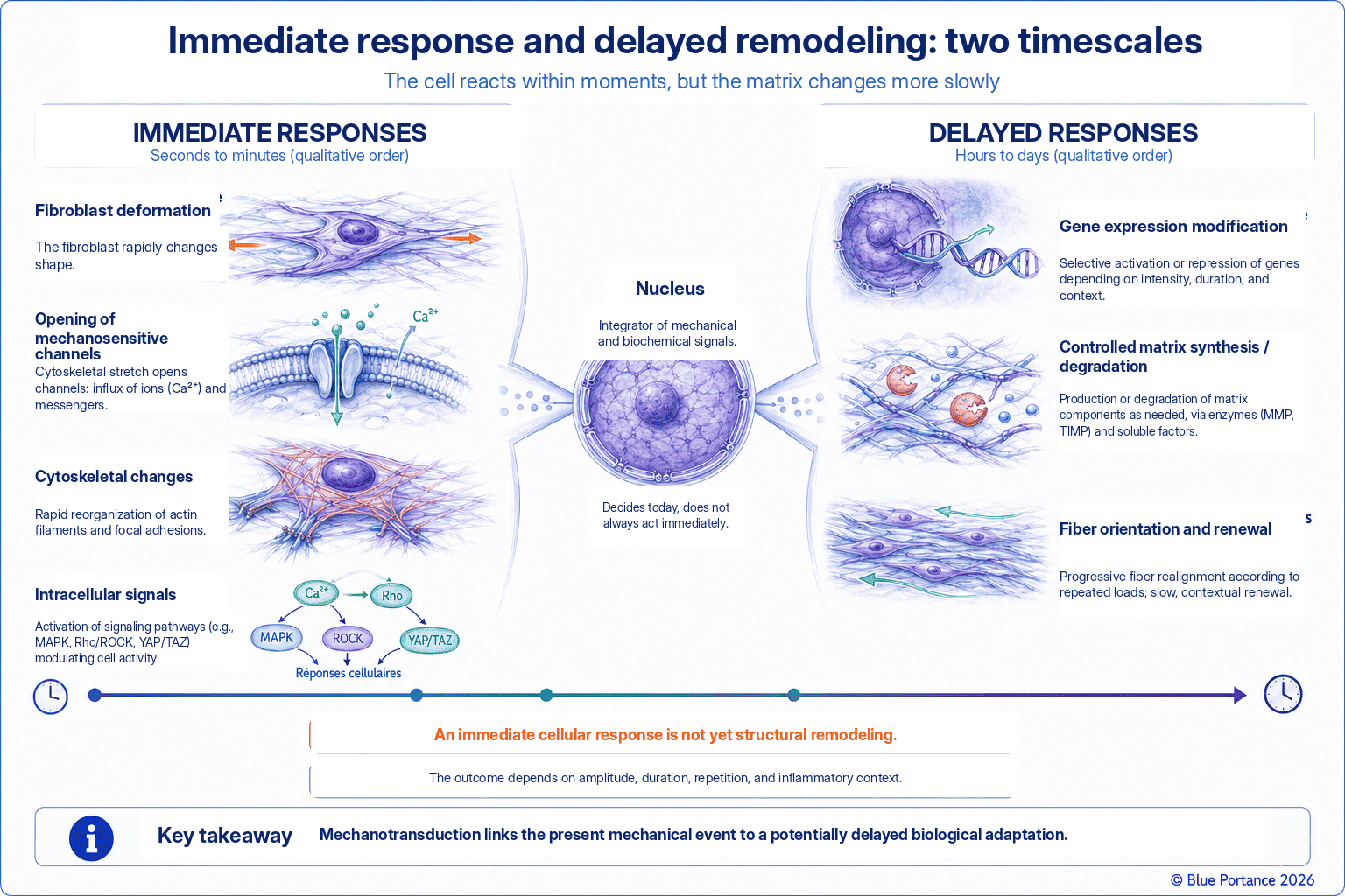 Comparison of immediate cellular responses and delayed transformations of the extracellular matrix