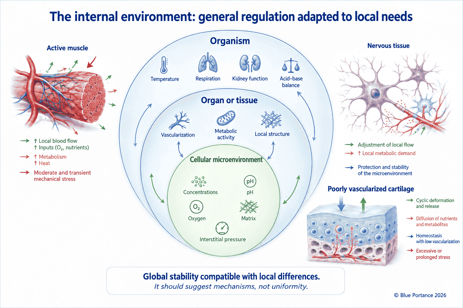 Three levels of regulation: organism, organ or tissue, and cellular microenvironment.