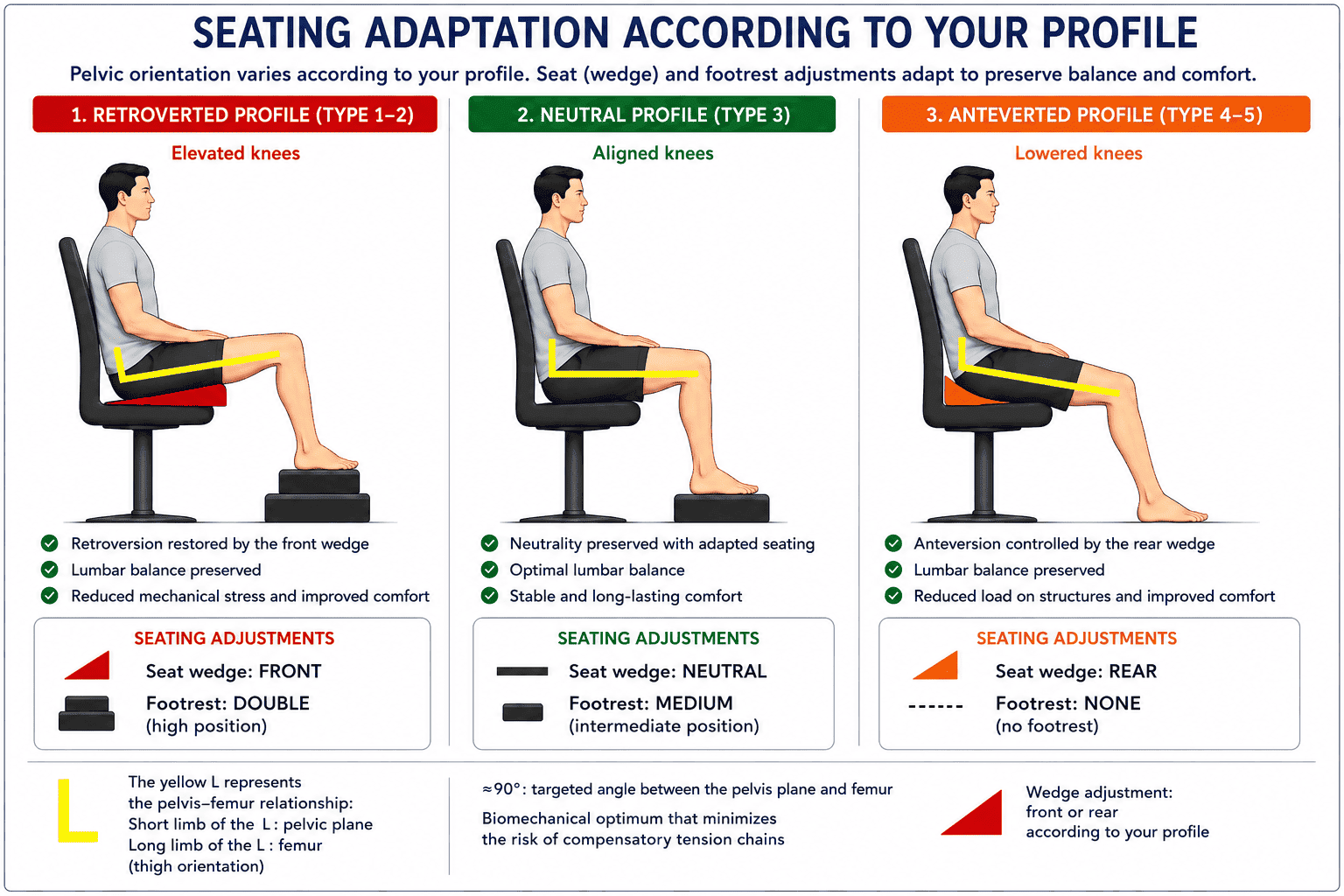 Seating adaptation according to the natural balance profile: retroverted, neutral, and anteverted profiles