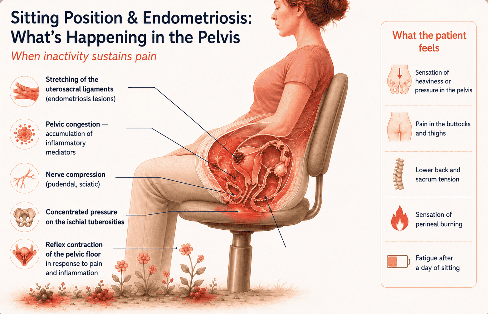 Sitting position and endometriosis: nerve compression, pelvic congestion, tension on uterosacral ligaments